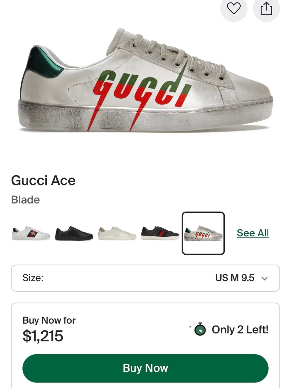 Gucci Ace Blade Distressed Sneakers